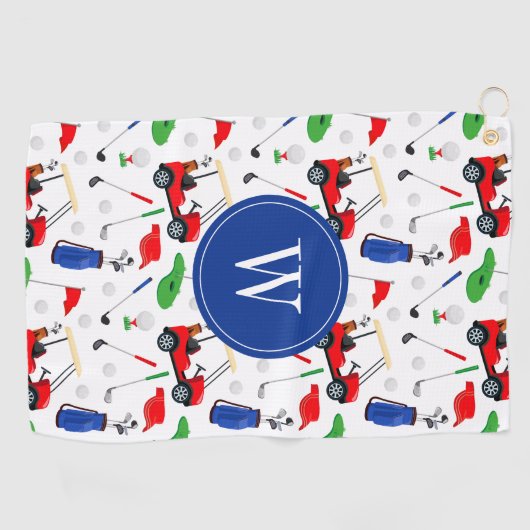 Red Blue & Green Golf Monogram Golfhandtuch (Horizontal)