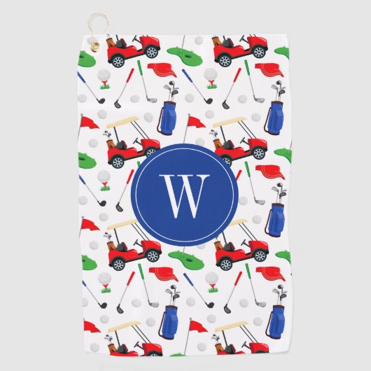 Red Blue & Green Golf Monogram Golfhandtuch (Vorderseite)