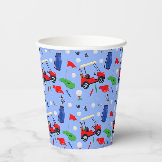 Red Blue & Green Golf Monogram Pappbecher (Rückseite)