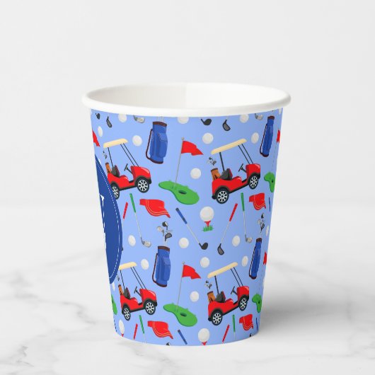 Red Blue & Green Golf Monogram Pappbecher (Links)