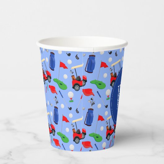 Red Blue & Green Golf Monogram Pappbecher (Rechts)