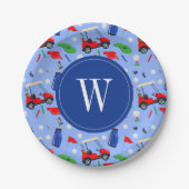 Red Blue & Green Golf Monogram Pappteller (Vorderseite)