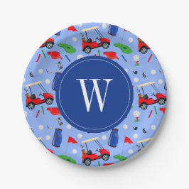 Red Blue & Green Golf Monogram Pappteller
