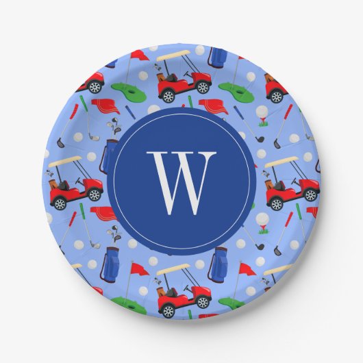 Red Blue & Green Golf Monogram Pappteller (Vorderseite)