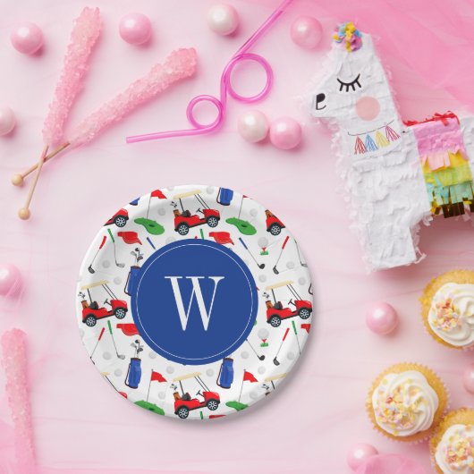 Red Blue & Green Golf Monogram Pappteller (Party)