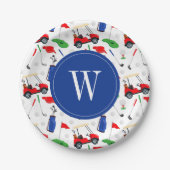 Red Blue & Green Golf Monogram Pappteller (Vorderseite)