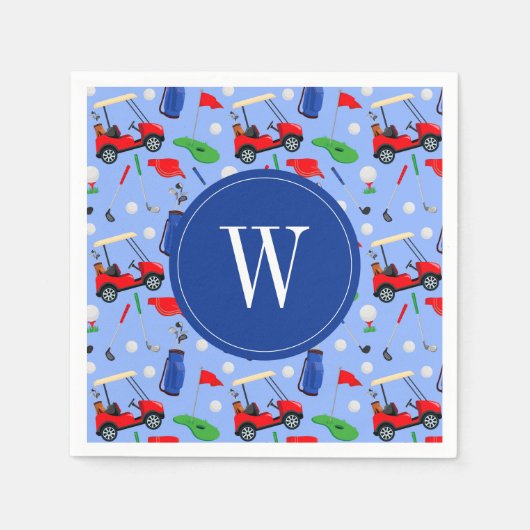 Red Blue & Green Golf Monogram Serviette (Vorderseite)