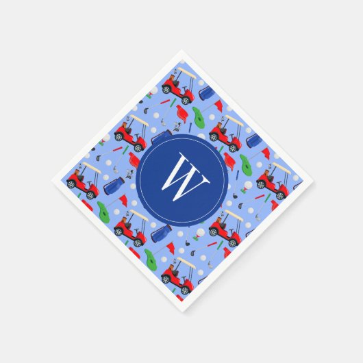 Red Blue & Green Golf Monogram Serviette (Ecke)