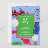 Red Blue & Green Golf Party Einladung (Vorderseite)