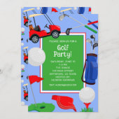 Red Blue & Green Golf Party Einladung (Vorne/Hinten)