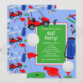 Red Blue & Green Golf Party Einladung