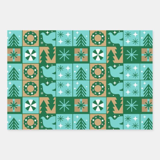 Red Blue Green Pink Brown Weihnachtsmuster Geschenkpapier Set (Vorderseite)