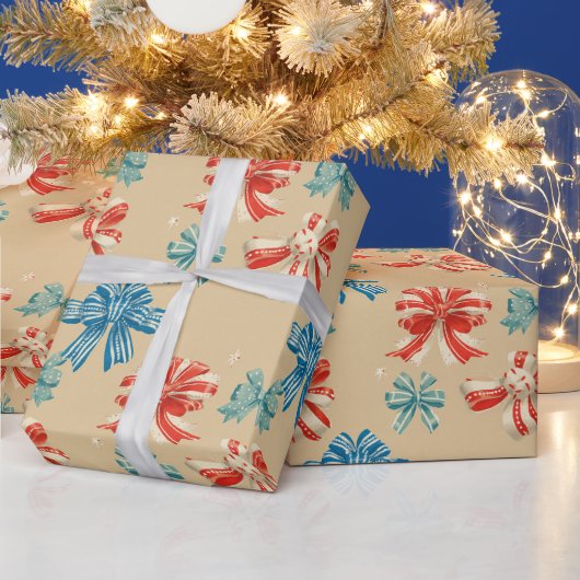 Red, Blue, Green, White Bow Pattern Geschenkpapier (Feiertage)