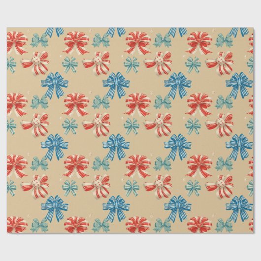 Red, Blue, Green, White Bow Pattern Geschenkpapier (Flach)