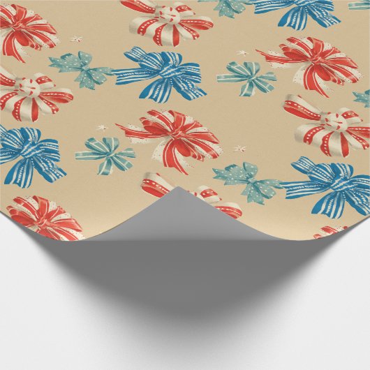 Red, Blue, Green, White Bow Pattern Geschenkpapier (Ecke)