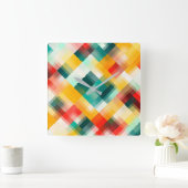 Red Blue Green Yellow White Abstract Pattern Quadratische Wanduhr (Zuhause)