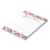 Red Blue Grey Geometric Ikat Tribal Print Pattern Notizblock (Rotiert)