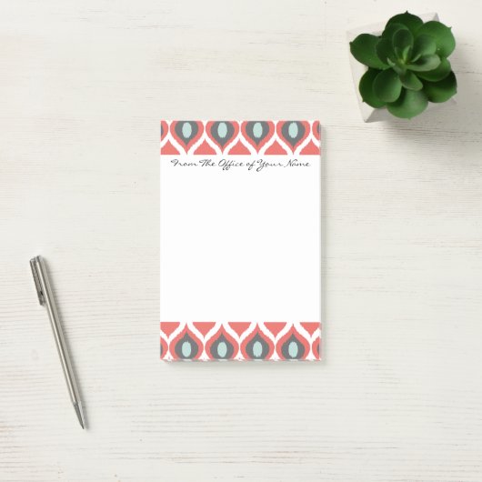 Red Blue Grey Geometric Ikat Tribal Print Pattern Post-it Klebezettel (Büro)