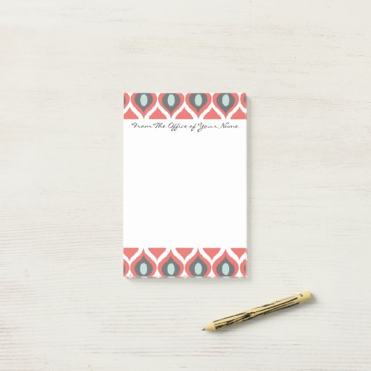 Red Blue Grey Geometric Ikat Tribal Print Pattern Post-it Klebezettel (Auf Schreibtisch)