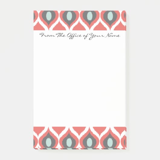 Red Blue Grey Geometric Ikat Tribal Print Pattern Post-it Klebezettel (Vorderseite)