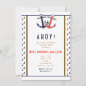 Red & Blue Heart Anchors Nautical Beach Verlobung Einladung (Vorderseite)