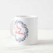 Red Blue Holly Verlasst Wreath Frohe Weihnachten Kaffeetasse (Vorderseite Links)