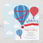 Red & Blue Hot Air Ballon Birthday Einladung (Vorne/Hinten)