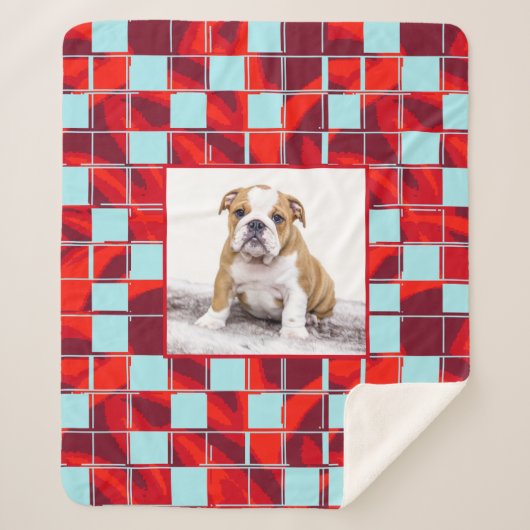 Red Blue Kariert Bulldog Hund Foto Sherpadecke (Vorderseite)