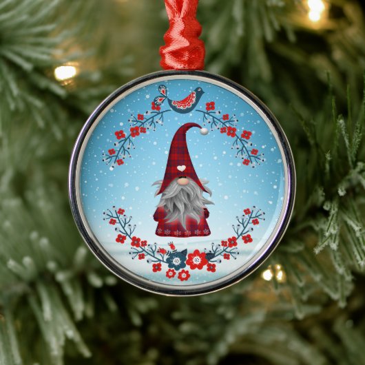 Red & Blue Kariert Gnome - Skandinavier Kranz Ornament Aus Metall (Baum)