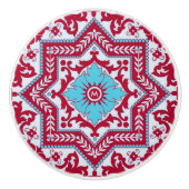 Red Blue Keramik Style Azulejo Vintag Monogram Keramikknauf (Vorderseite)