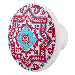 Red Blue Keramik Style Azulejo Vintag Monogram Keramikknauf