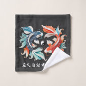 Red & Blue Koi Prosperity Yang Badhandtuch Set (Waschlappen)
