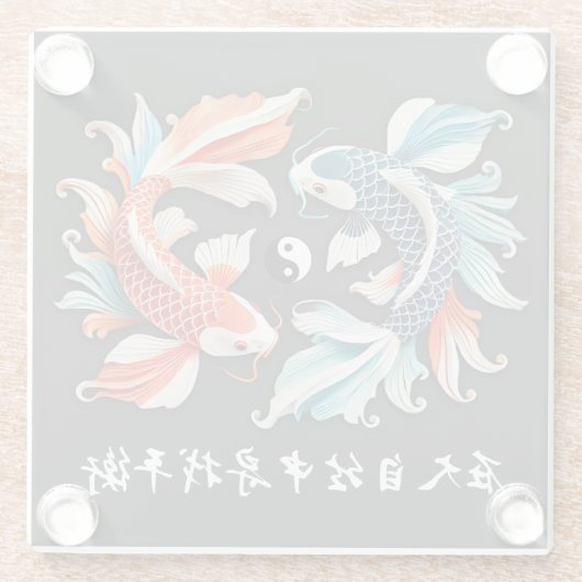 Red & Blue Koi Prosperity Yang Glasuntersetzer (Rückseite)