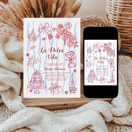 Red Blue Lemon La Dolce Vita Bridal Shower Einladung