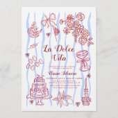 Red Blue Lemon La Dolce Vita Bridal Shower Einladung (Vorderseite)