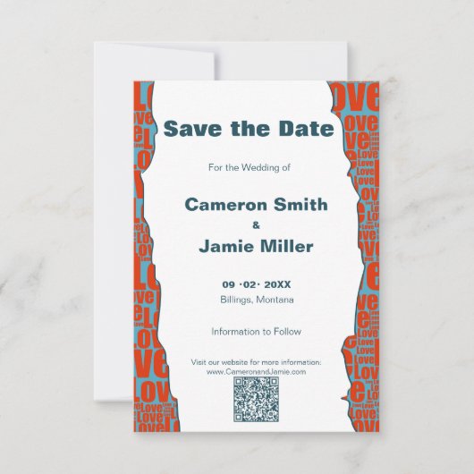 Red Blue Liebe Typografie Border Save The Date (Vorderseite)