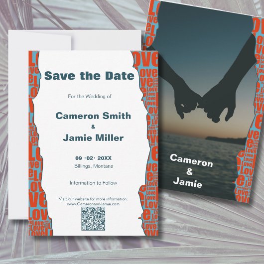 Red Blue Liebe Typografie Border Save The Date