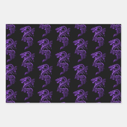 Red Blue & Lila Asian Dragons Collection Geschenkpapier Set (Vorderseite 3)