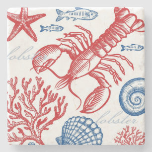 Red Blue Lobster Coral & Muscheln Stone Untersetze Steinuntersetzer