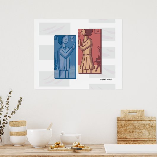 Red & Blue modern art  Poster (Küche)