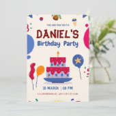 Red & Blue Modern Birthday Einladung (Stehend Vorderseite)