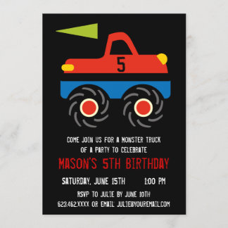 Red Blue Monster Truck Geburtstagsparty Einladunge Einladung