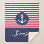 Red Blue Nautic Anchor Design Individuelle Name Sherpadecke (Vorderseite)
