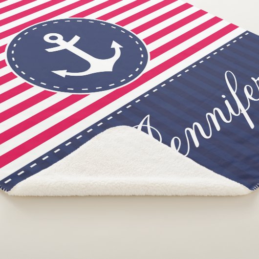Red Blue Nautic Anchor Design Individuelle Name Sherpadecke (3/4)
