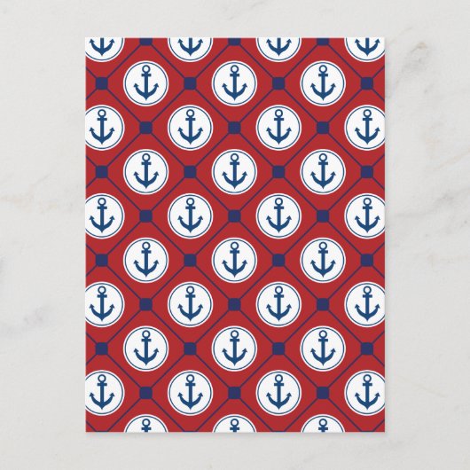 Red Blue Nautic Anchor Muster Postkarte (Vorderseite)