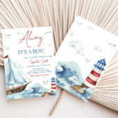 Red Blue Nautical Baby Dusche Einladung