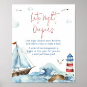 Red Blue Nautical Baby Dusche Spate Night Diapers Poster (Vorne)