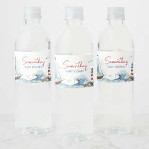 Red Blue Nautical Baby Dusche Wasserflaschenetikett