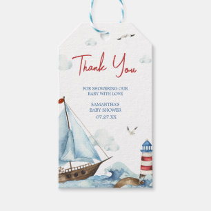 Red Blue Nautical Baby Shower Fevor Tags Geschenkanhänger