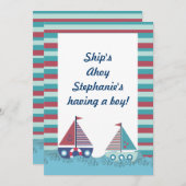 Red Blue Nautical Segelboot Kinderdusche einladen Einladung (Vorne/Hinten)